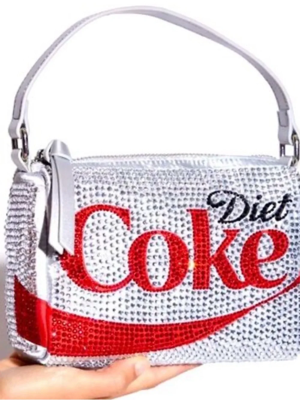 Forever 21 x Diet Coke Collab Silver Sequin Diet Coke Bag with Red Logo
